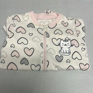 Tuffy Heart Print Baby Onesie with embroidered cat